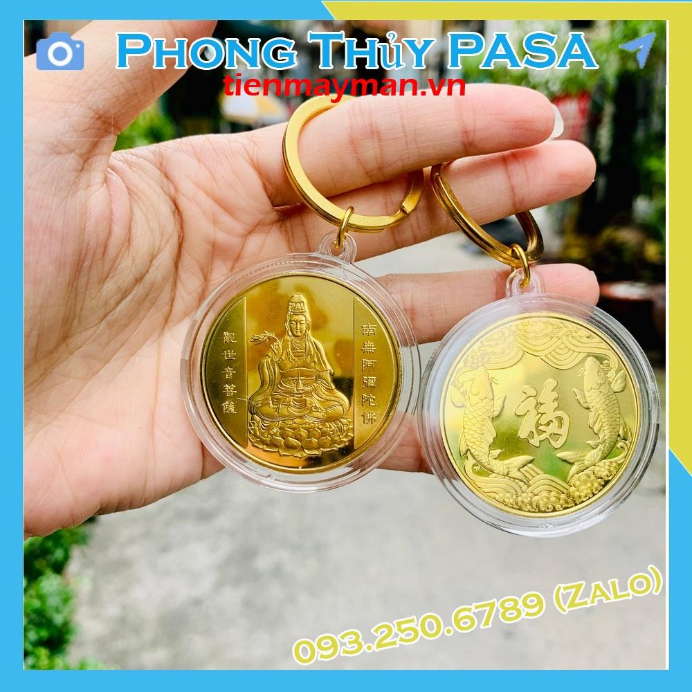 Móc khóa Đồng Xu Phật Quan Âm Bình An May Mắn