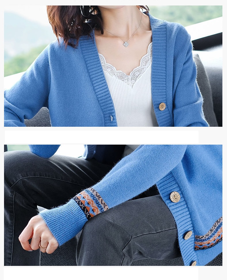 Áo khoác cardigan len nữ pha gấu thổ cẩm, chất len dày dặn thích hợp thu đông, thời trang phong cách trẻ