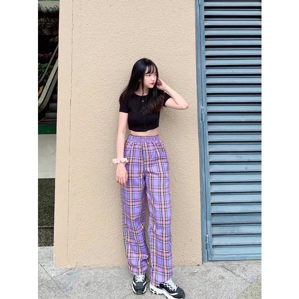 Quần caro ống rộng unisex ( ảnh thật
