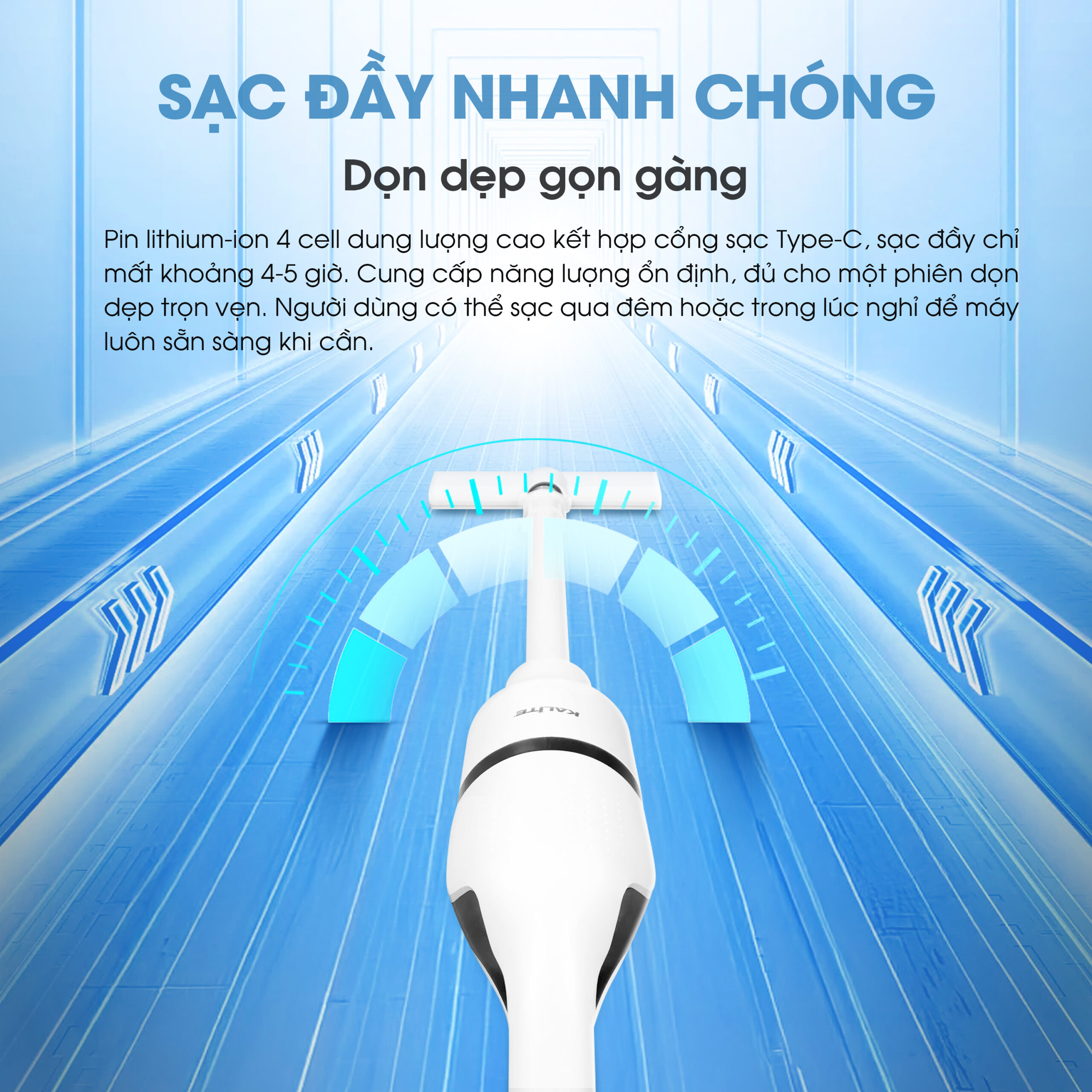 Máy Hút Bụi Cầm Tay Đa Năng Không Dây KALITE KHV01 Bộ Lọc Hepa Pin 2000mAh Dung Tích 0.7L - Hàng Chính Hãng
