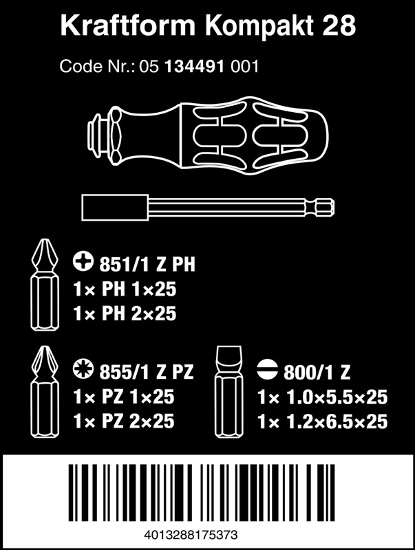Bộ vặn vít đa năng kraftform kompakt 28 kèm túi đựng bằng vải, Wera 05134491001
