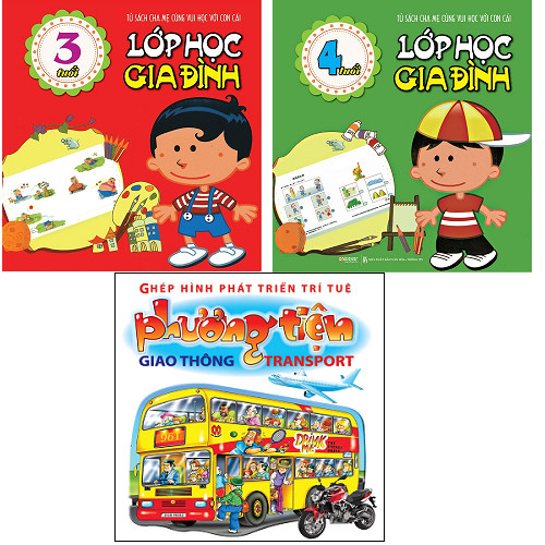 Bộ 3 cuốn sách lớp học gia đình 3 tuổi + lớp học gia đình 3 tuổi + ghép hình phát triển trí tuệ - phương tiện giao thông