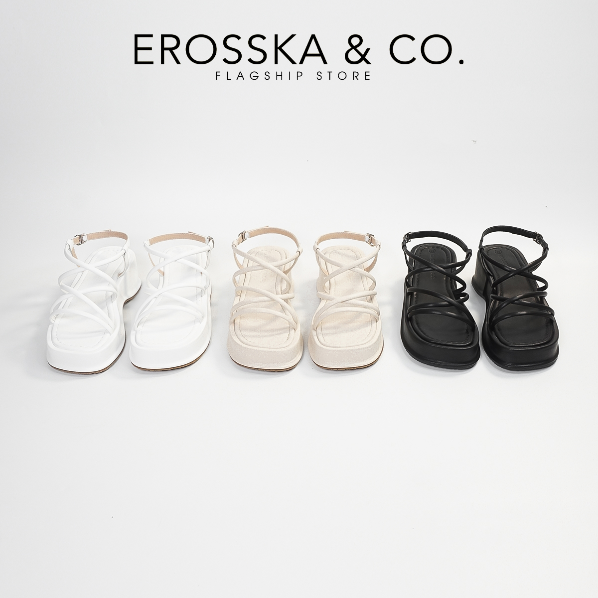 Erosska - Giày sandal nữ đế xuồng phối dây quai mảnh thiết kế basic cao 6cm - SB014