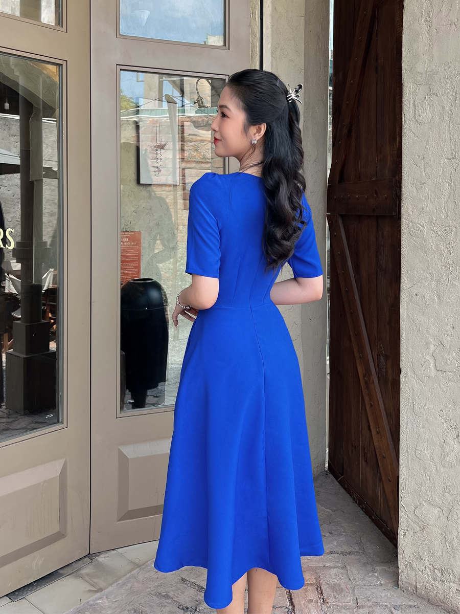 [HCM] MS075 Đầm xòe phối nút cách điệu cho cô nàng thêm xinh  - Khánh Linh Style