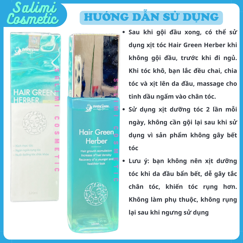 Xịt Kích Mọc Tóc Thảo Dược HAIR GREEN HERBER Dung Tích 120 ml - Phục Hồi Tóc Rụng, Dưỡng Tóc Suôn Mượt, Ngăn Ngừa Gãy Rụng, Làm Chắc Khoẻ Chân Tóc