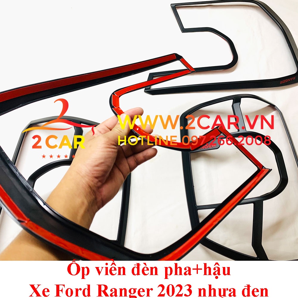 Ốp viền đèn pha, hậu xe Ford Ranger đời 2022 2023 chất liệu nhựa đen cao cấp