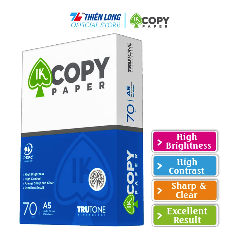 Combo 5 Ream giấy A5 70 gsm IK Copy - Hàng nhập khẩu Indonesia