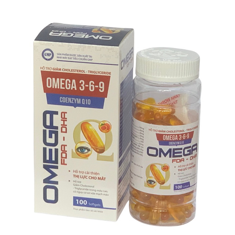 Viên uống dầu cá Omega 369 Coenzym Q10, Vinaphar, hộp 100 viên, cải thiện thị lực, ngừa nguy cơ về tim mạch