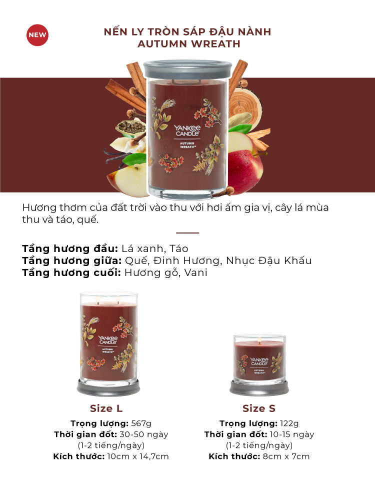 Nến ly tròn sáp đậu nành Yankee Candle size S (122g) - Autumn Wreath