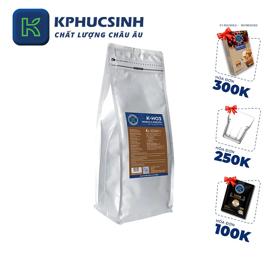 Cà phê hạt rang K Coffee 100% Robusta Arabica nguyên chất cà phê đậm vị K-HO3 (1Kg/Túi)