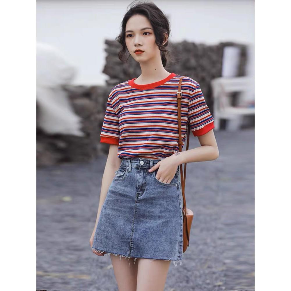 Quần váy jean BigSize lưng cao phom A nhẹ có túi nắp nhỏ, co dãn mạnh màu xanh nhạt Rách kiểu 3873
