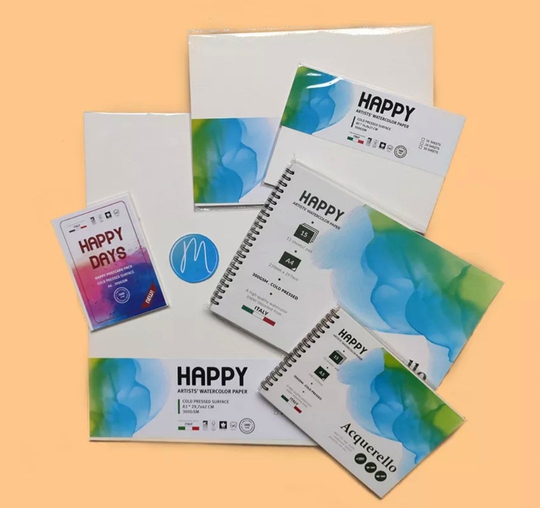 Giấy Vẽ Màu Nước Happy Artist's Watercolor Paper Định Lượng 300gsm - Vân Cold - A3/A4/A5/A6