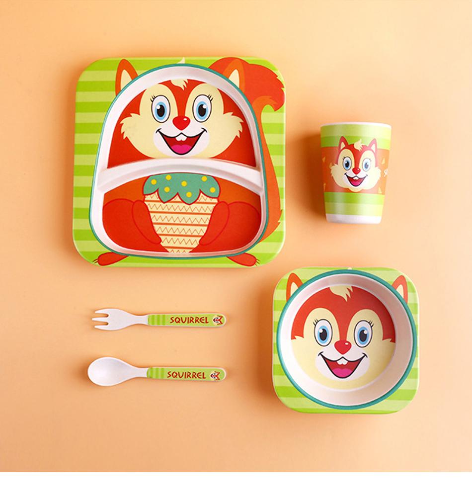 Sợi Tre Trẻ Em Bộ Dao Kéo Sáng Tạo Bộ Bát Hoạt Hình Bộ Chia Đĩa Thìa Dĩa Ly 5 Món Quà Tặng Bộ Đồ Ăn