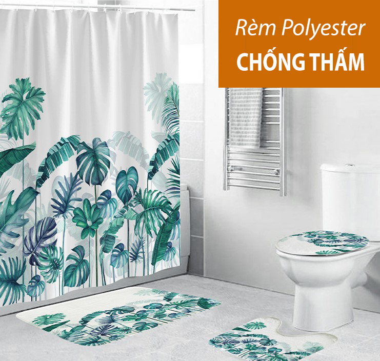 Rèm che bồn tắm Vải polyester Chống thấm nước in họa tiết Lá Bắc Âu