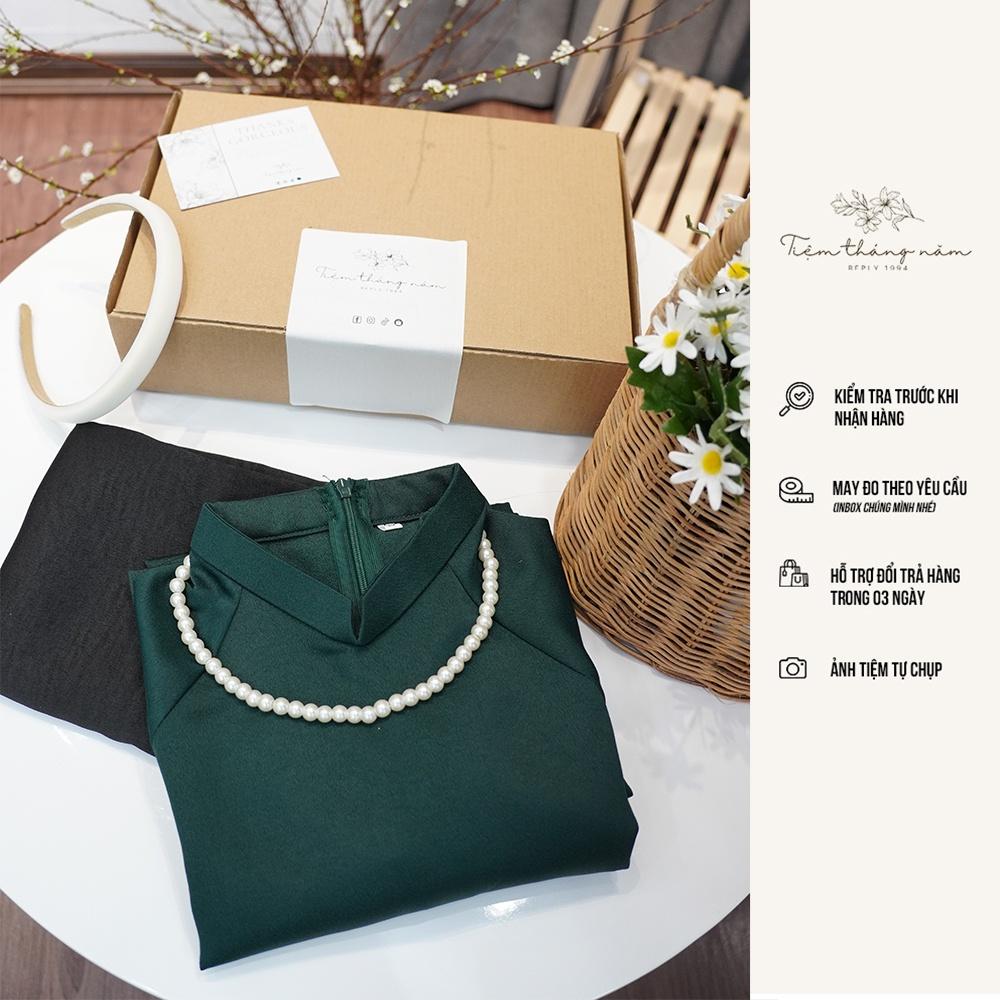Áo dài xưa dáng suông - màu xanh rêu đậm