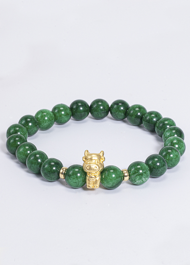 Vòng Tay Phong Thủy Nữ Đá Cẩm Thạch Sơn Thủy Phối Charm Tuổi Sửu Bạc Mạ Vàng 24K Mệnh Mộc, Hỏa Ngọc Quý Gemstones