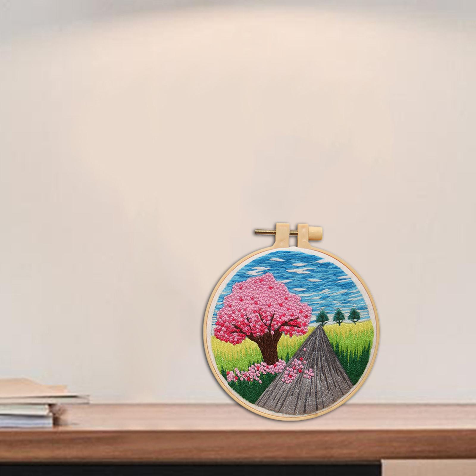 Cross Stitch Sewing Fabric Hoop Art Making DIY Embroidery Adults Peach