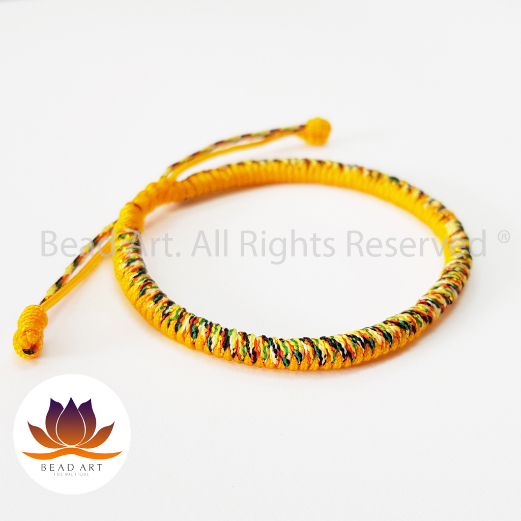 Vòng Tay Dây Ngũ Sắc Thắt Chỉ Màu Tibet Vàng Cam, Hợp Mệnh Thổ, Kim, Vòng Tay Phong Thuỷ - Bead Art