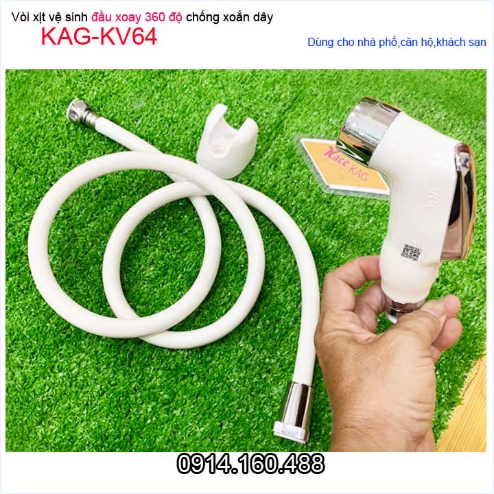Vòi xịt vệ sinh viglacera KAG-KV64 xoay 360 độ chống xoắn dây và vòi rửa chịu áp lực mạnh chung cư nhà cao tầng siêu bền sử dụng tốt