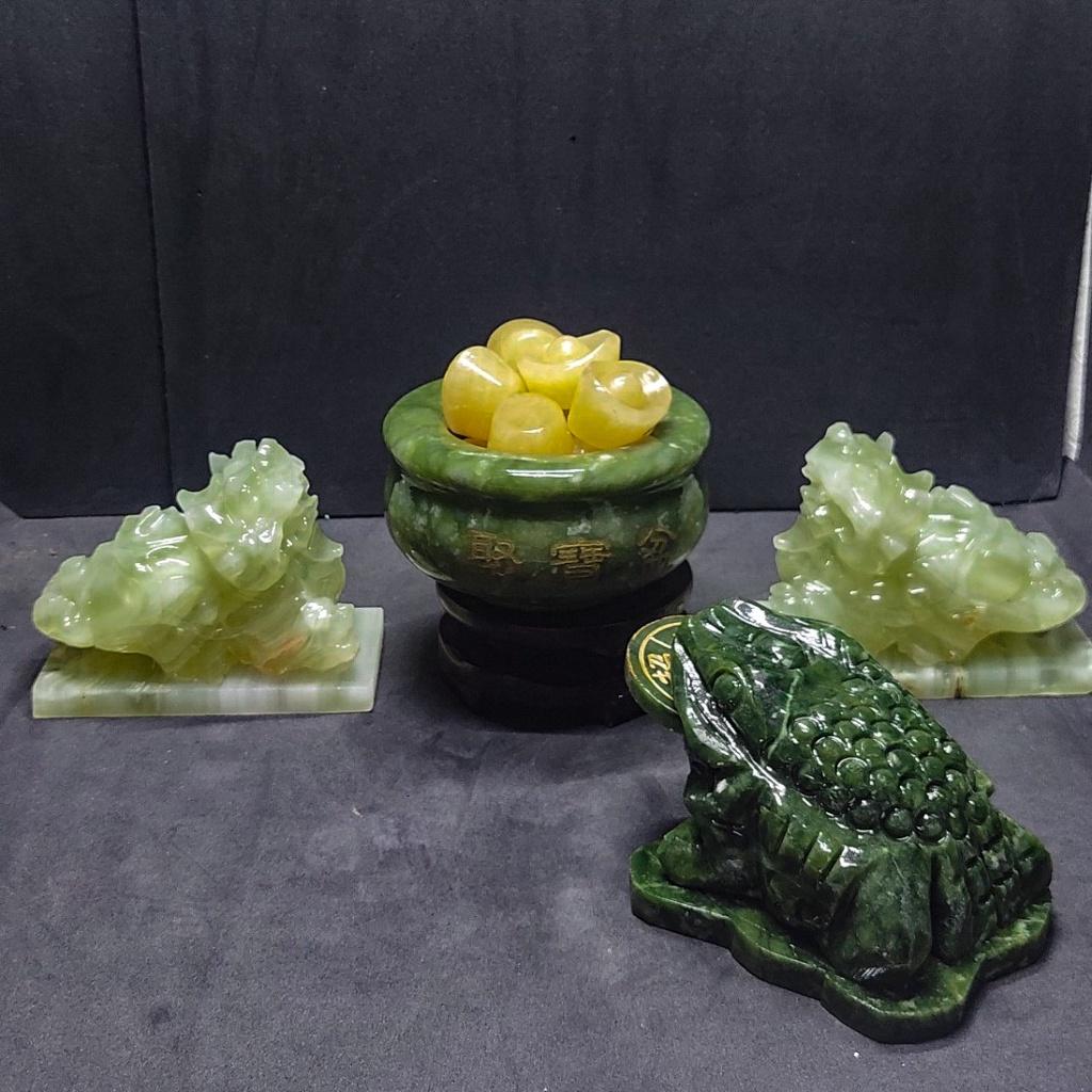 Bát Tụ Bảo + Thiềm Thừ Phong Thủy + Tỳ Hưu Phong Thủy - Đá Hoàng Long, Đá Serpentine, Đá Trắng Non Nước