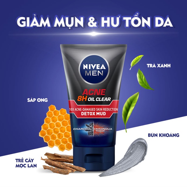 Combo Nivea MEN Sữa rửa mặt Detox Mud Bùn Khoáng - 83940 &amp; Xịt Ngăn Mùi Silver Protect Phân Tử Bạc (150ml) - 82959