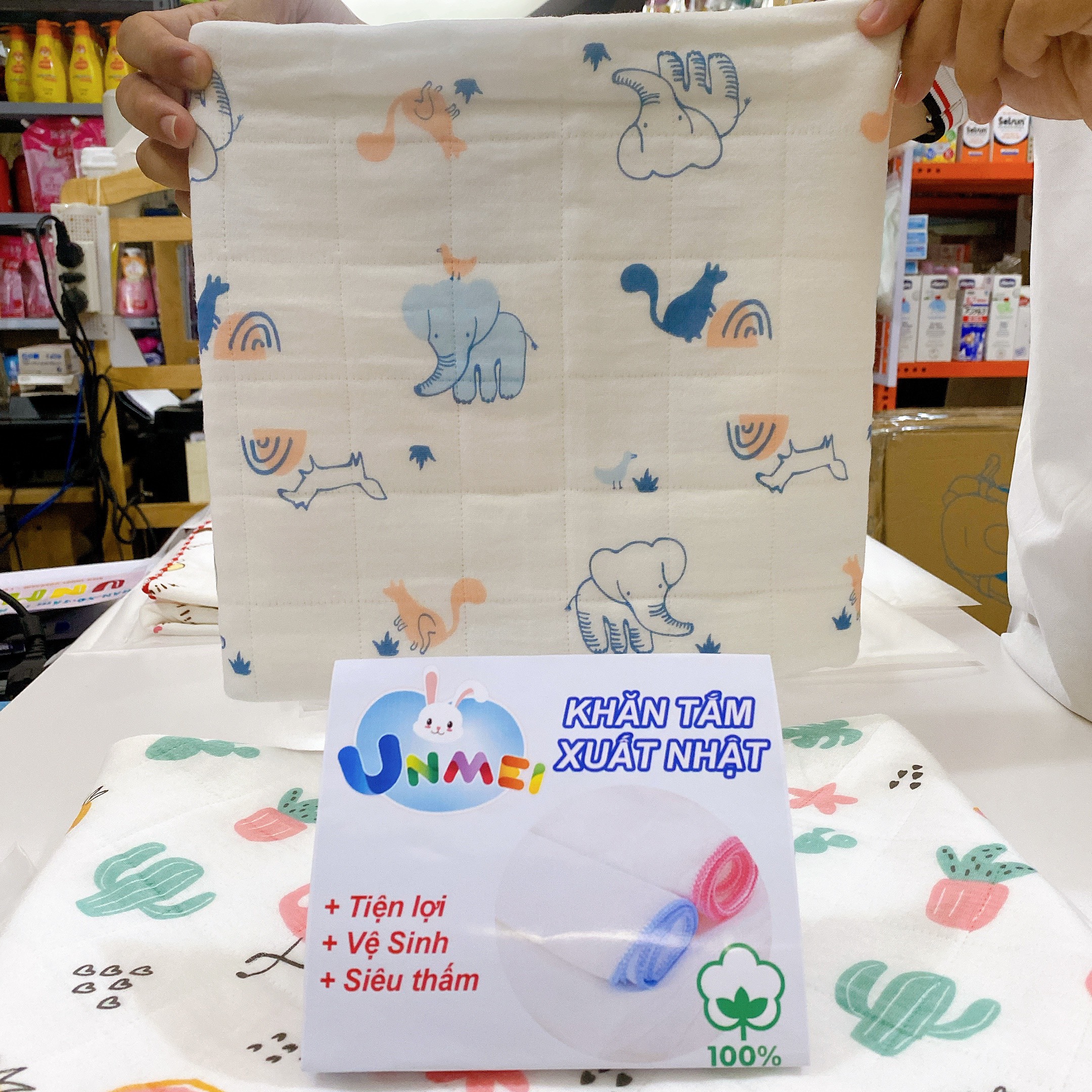 Khăn Tắm, Chăn Đắp Unmei 3 Lớp Vải Xô Mềm, Thấm Hút Và Thoáng Khí Cho Bé Từ Sơ Sinh