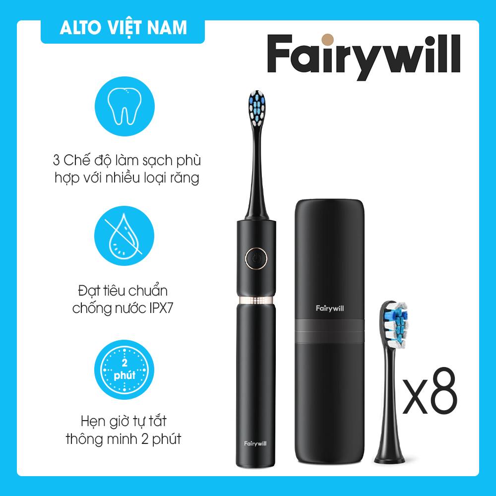 Bàn chải đánh răng điện FAIRYWILL P11 dòng cao cấp Sử dụng lên tới 30 ngày Tặng kèm 8 đầu thay thế Hẹn giờ tắt thông minh - Hàng Chính Hãng