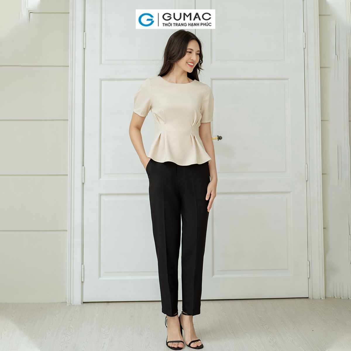 Áo kiểu chiết ly eo GUMAC AD08039
