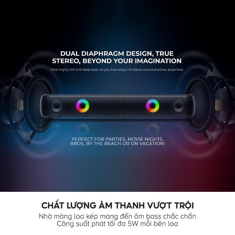 Loa Bluetooth HAVIT SK854BT, Công Suất 2*5W Mạnh Mẽ, Hiệu Ứng Đèn RGB, Thời Gian Nghe 7H - Hàng Chính Hãng