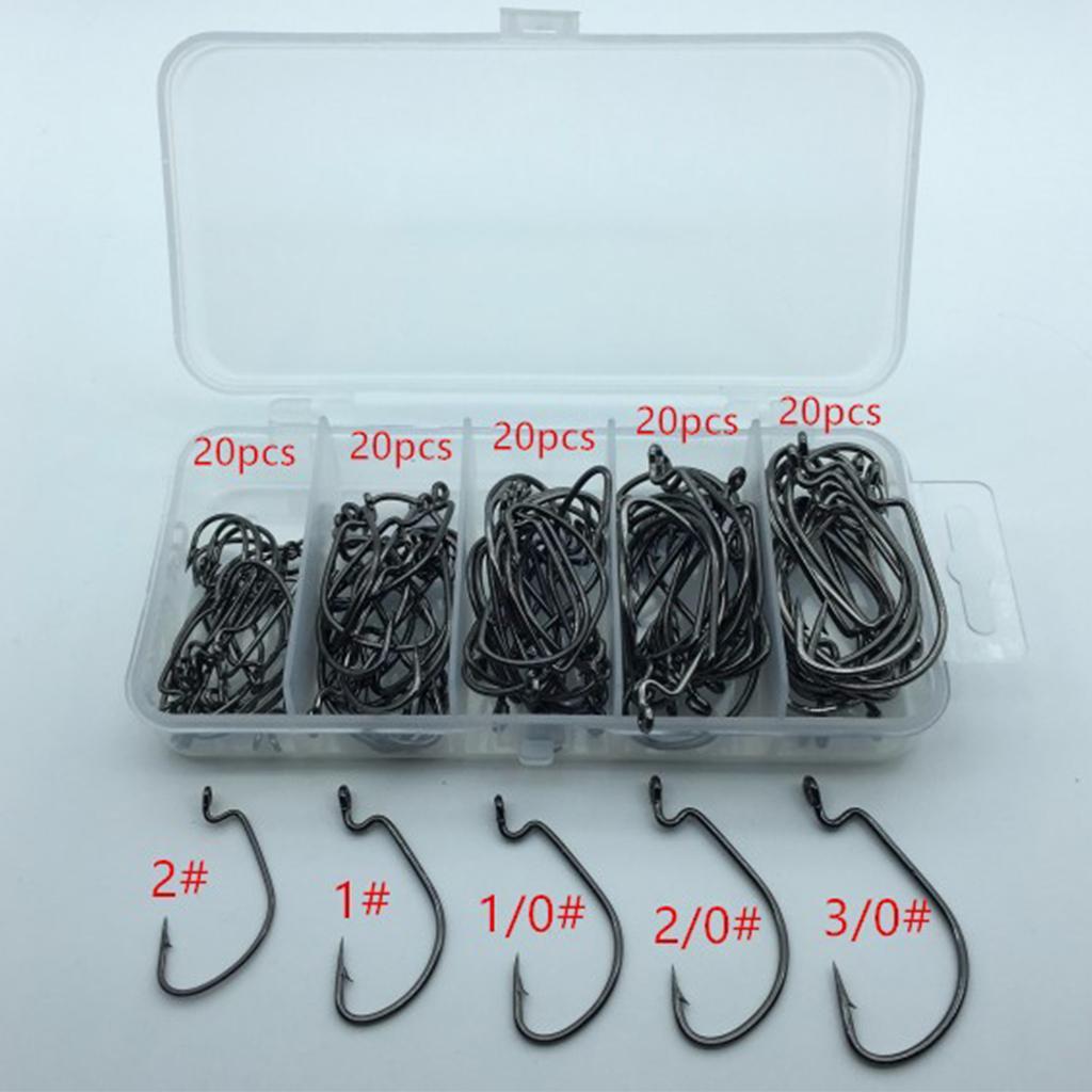 100Pcs Fishing Hooks Wide Belly Crank Hooks Soft Lure Hooks Multiple Sizes