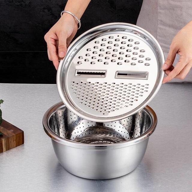 Set chậu rổ và đĩa nạo rau củ inox