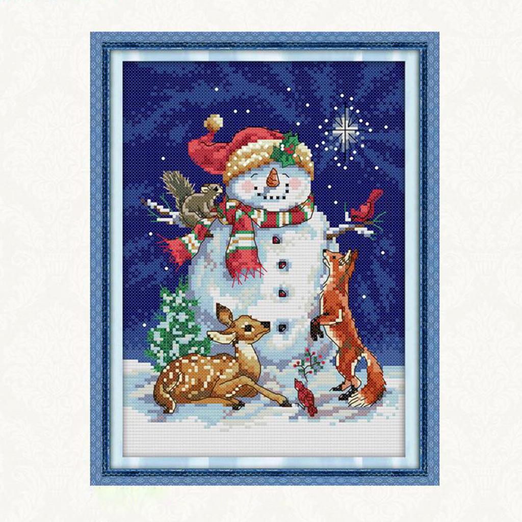 DIY Snowman Counted Printed Cross Stitch Embroidery Needlework Kit Christmas Gift