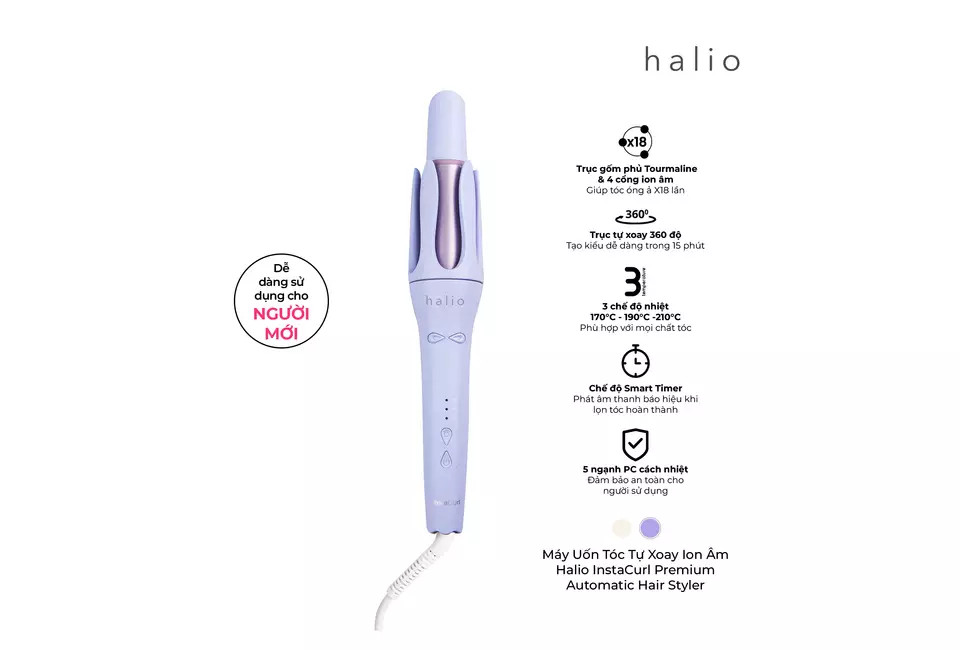 Máy Uốn Tóc Halio instaCurl Premium Automatic Hair Styler Tự Động Xoay - Bóng Mượt x18 lần, Trục 32 mm