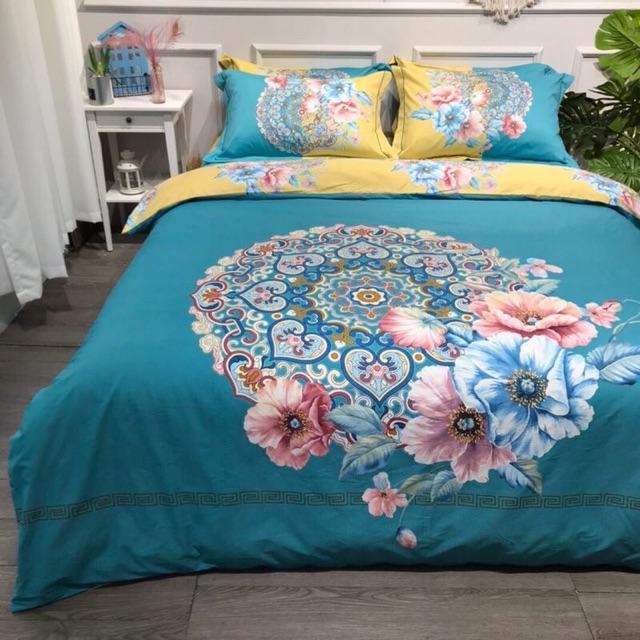 Set Côtton Living Hàng Nhập Khẩu Cao Cấp 4 Món Mẫu Mới Nhất 2020 Hoa Khung