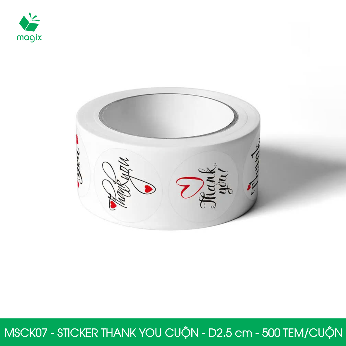 MSCK07 - D2.5 cm - Cuộn 500 sticker thank you tròn, nhãn dán thank you, tem dán cảm ơn