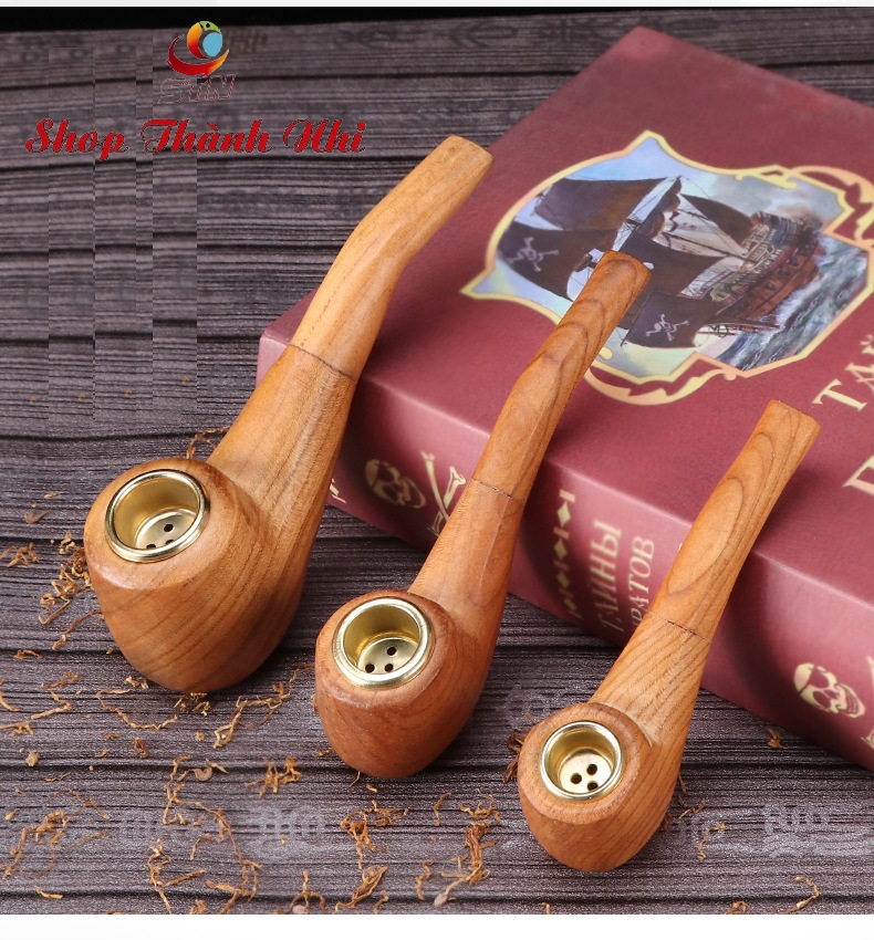 Tẩu thuốc gỗ gụ tự nhiên đơn giản độc lạ, dùng thuốc sợi, Shop Thành Nhi STN8558