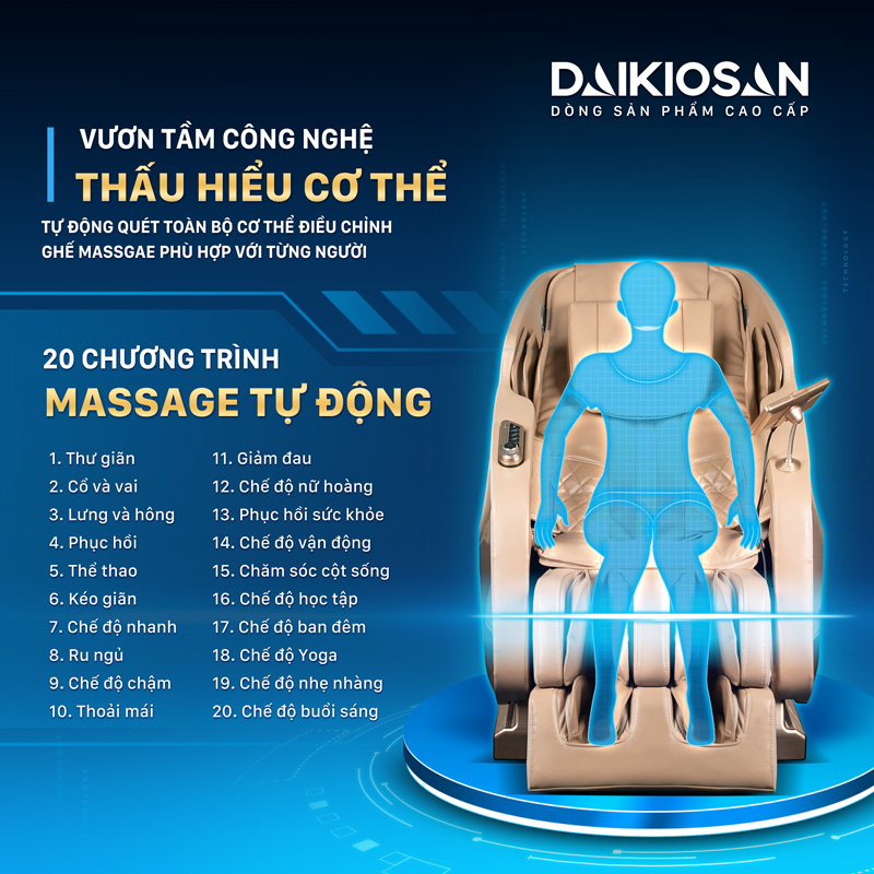 Ghế Massage Toàn Thân Daikiosan DKGM-30002 Chế Độ Không Trọng Lực, Công Nghệ AI, Scan Cơ Thể, 4D Massage