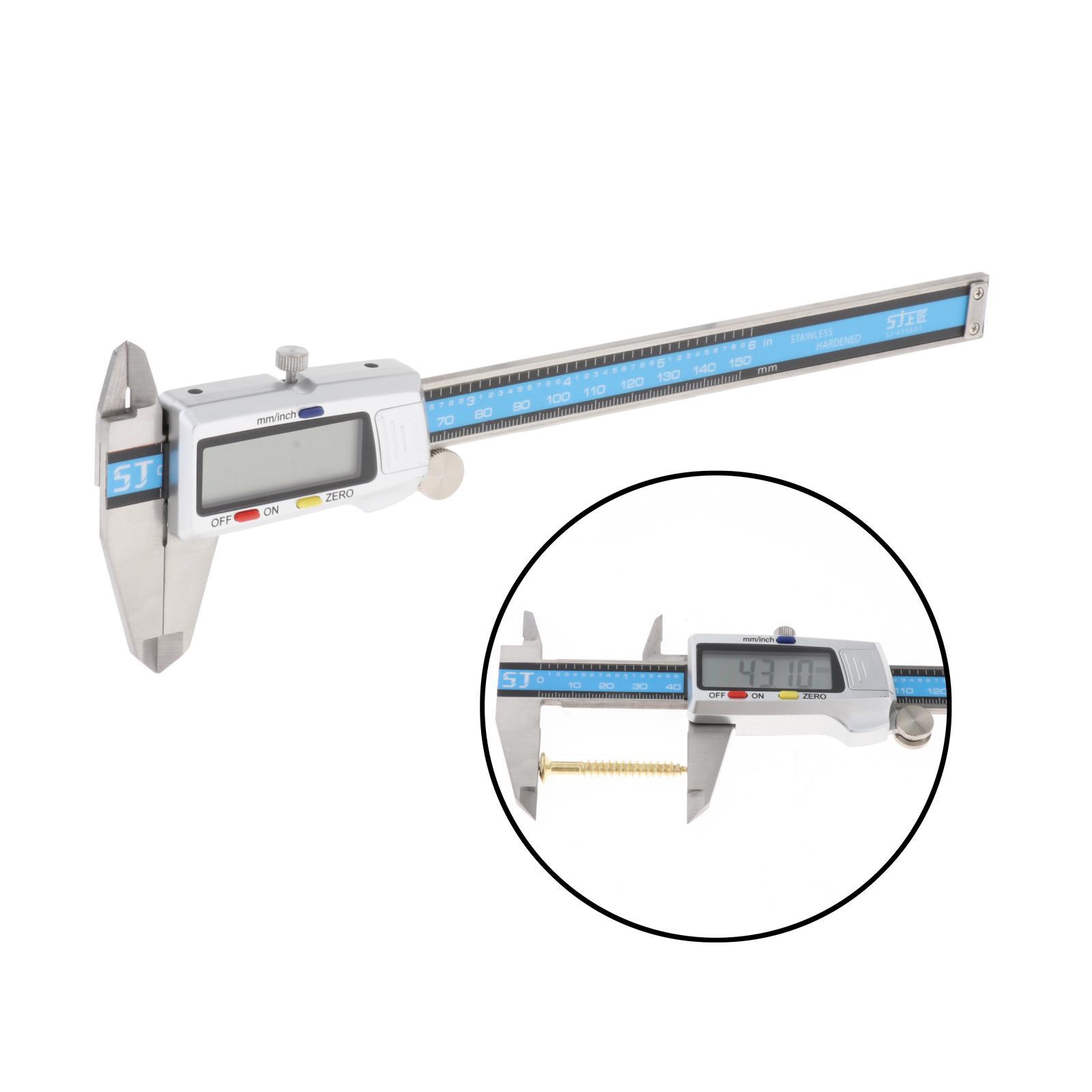 Electronic Digital Vernier Caliper, with Large LCD Screen and 150mm 0-6" Inch/Metric Conversion, Stainless Steel, Water Resistant