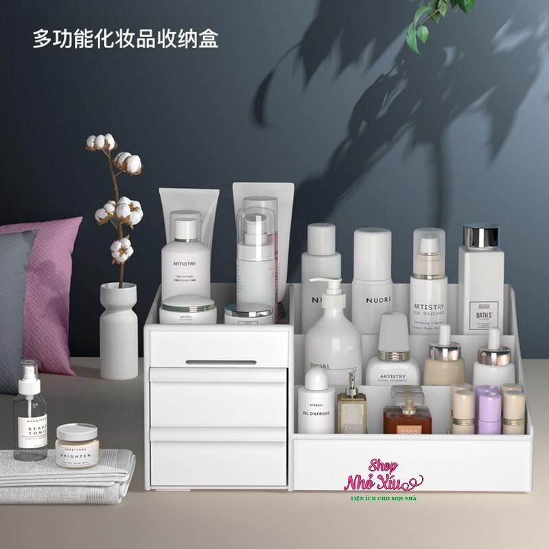 Kệ nhựa đựng mỹ phẩm có 2 ngăn kéo - khay để đồ trang điểm nhựa 2 tầng