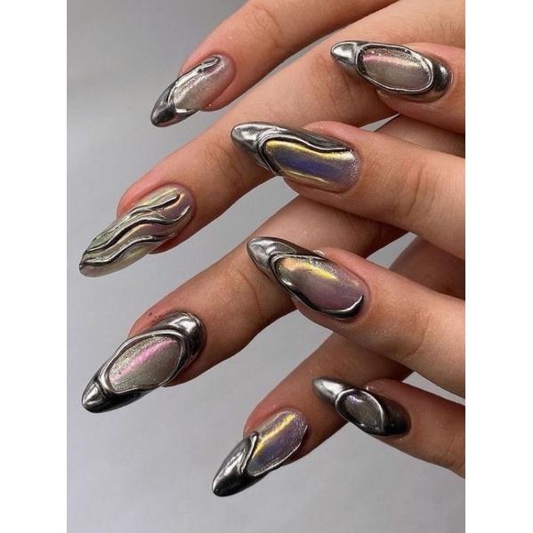 Gel metal vẽ móng nail 2 màu cơ bản vàng và bạc, gel vẽ inox hũ 8g siêu đặc