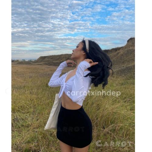 SET ÁO CỘT NƠ TAY DÀI CHÂN VÁY HỞ LƯNG CỘT DÂY NGẮN FREESIZE THỜI TRANG NỮ carrotxinhdep