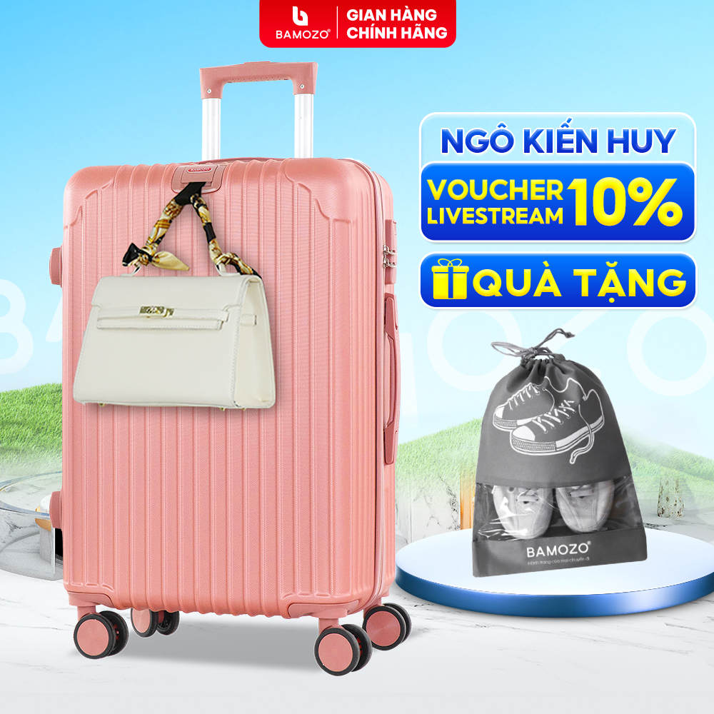 Vali Du Lịch Bamozo Cao Cấp 8801 Vali Kéo Nhựa Được Bảo Hành 5 Năm - Vàng Hồng - Size 20