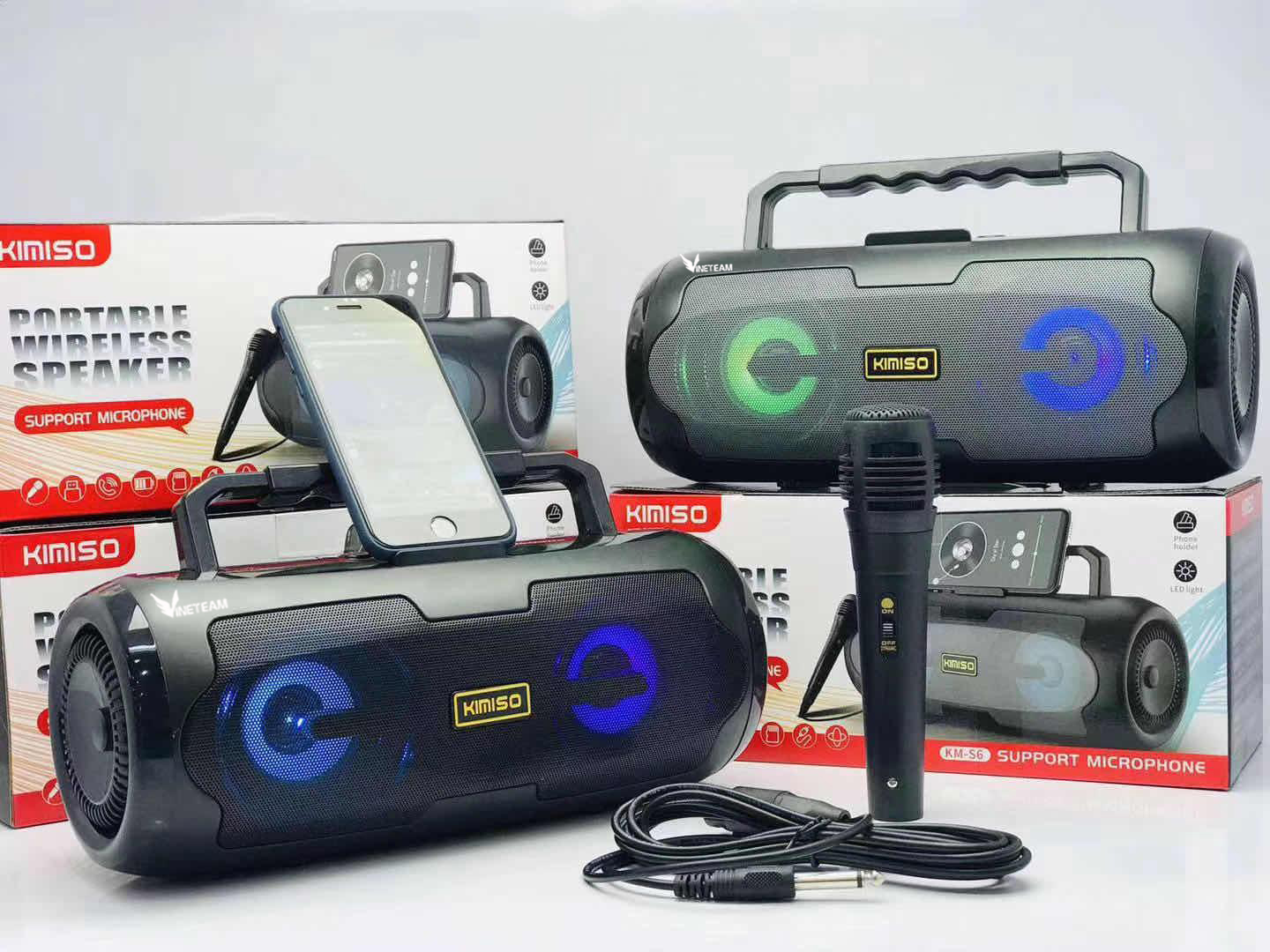 Loa Karaoke Bluetooth Xách Tay KIMISO KM-S6 Mic Hát Có Dây Cắm Trực Tiếp, Bass Không Dây, Đèn Led Sống Động-4083- Hàng Nhập Khẩu