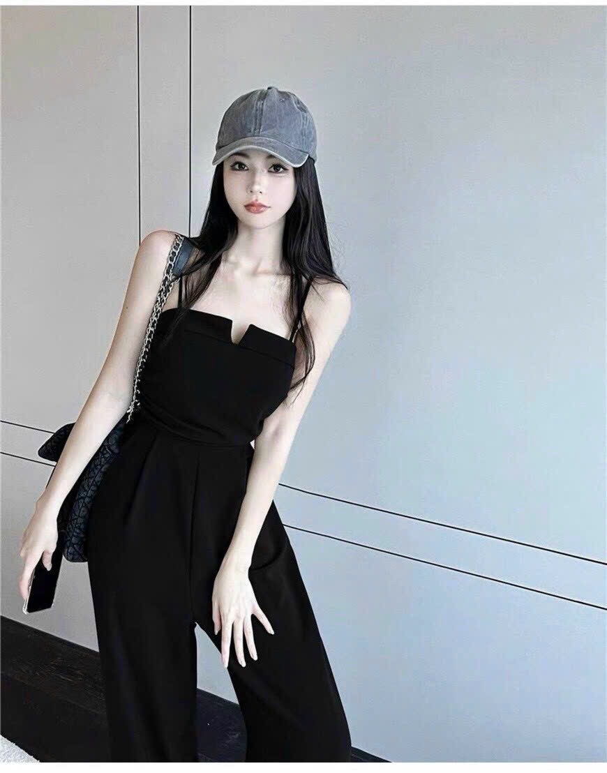 JUMPSUIT / ĐỒ BAY ÁO 2 DÂY CỔ U QUẦN ỐNG RỘNG LƯNG CAO SUÔNG TRƠN ĐI CHƠI ĐI BIỂN DẠO PHỐ