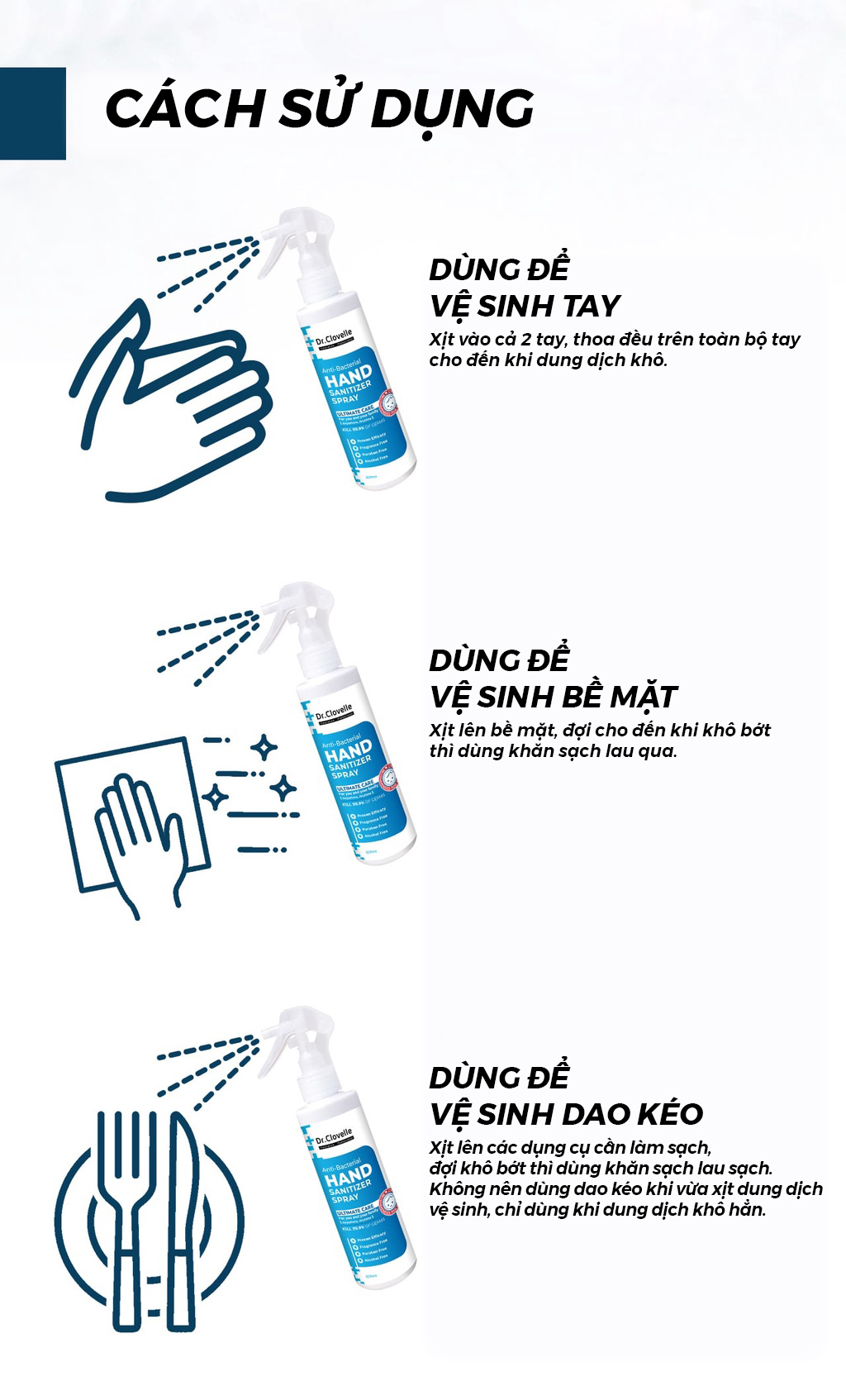 Bình xịt rửa tay Dr Clovelle đánh bay 99.99% vi khuẩn, không chứa cồn, thích hợp cho trẻ em có làn da nhạy cảm