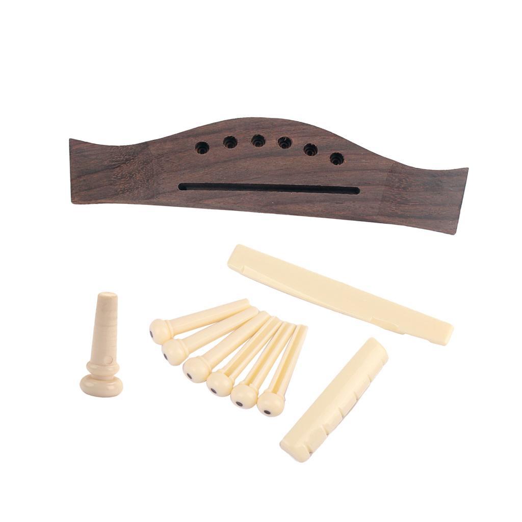 Folk Acoustic Guitar Rosewood Bridge+Bone Bridge Pins Saddle Nut Set