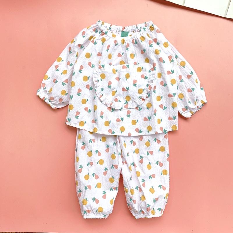 Bộ Quần Áo Dài Tay Bé Gái O.P Kids Chất Liệu Thô Đũi Hoạ Tiết Dễ Thương