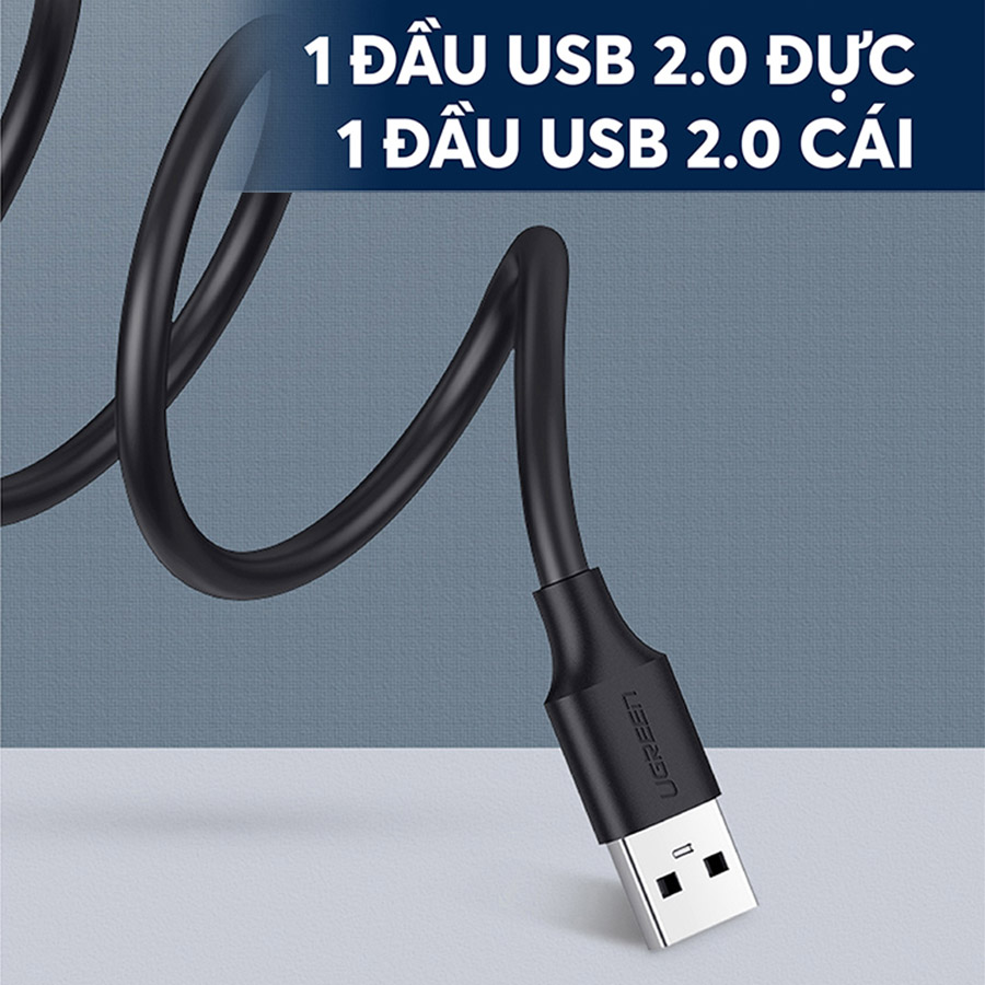 Dây Nối Dài USB 2.0 (1 đầu đực, 1 đầu cái) Dài 1.5m UGREEN US103 10315 (Mạ Bạc/Mạ Vàng) - Hàng Chính Hãng