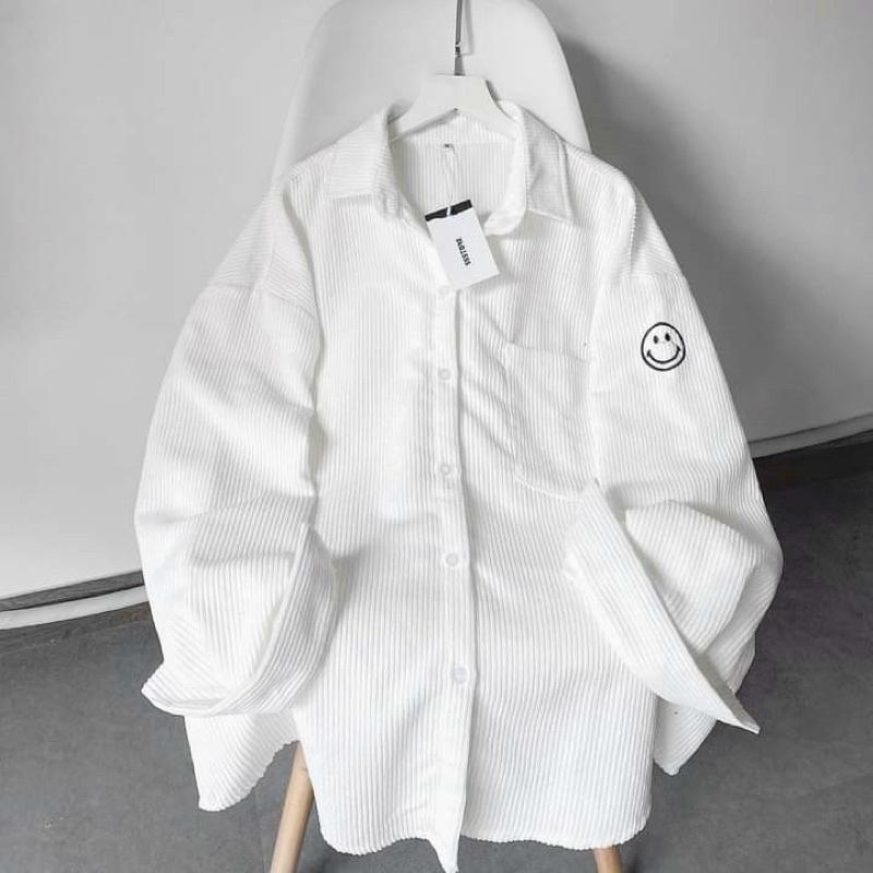 Áo Khoác Sơmi Nhung Tăm Oversize in mặt cười unisex form rộng uzzlang