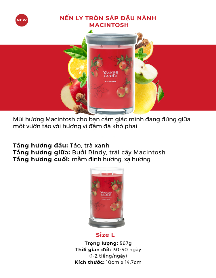 Nến ly tròn sáp đậu nành Yankee Candle size L (567g) - Macintosh